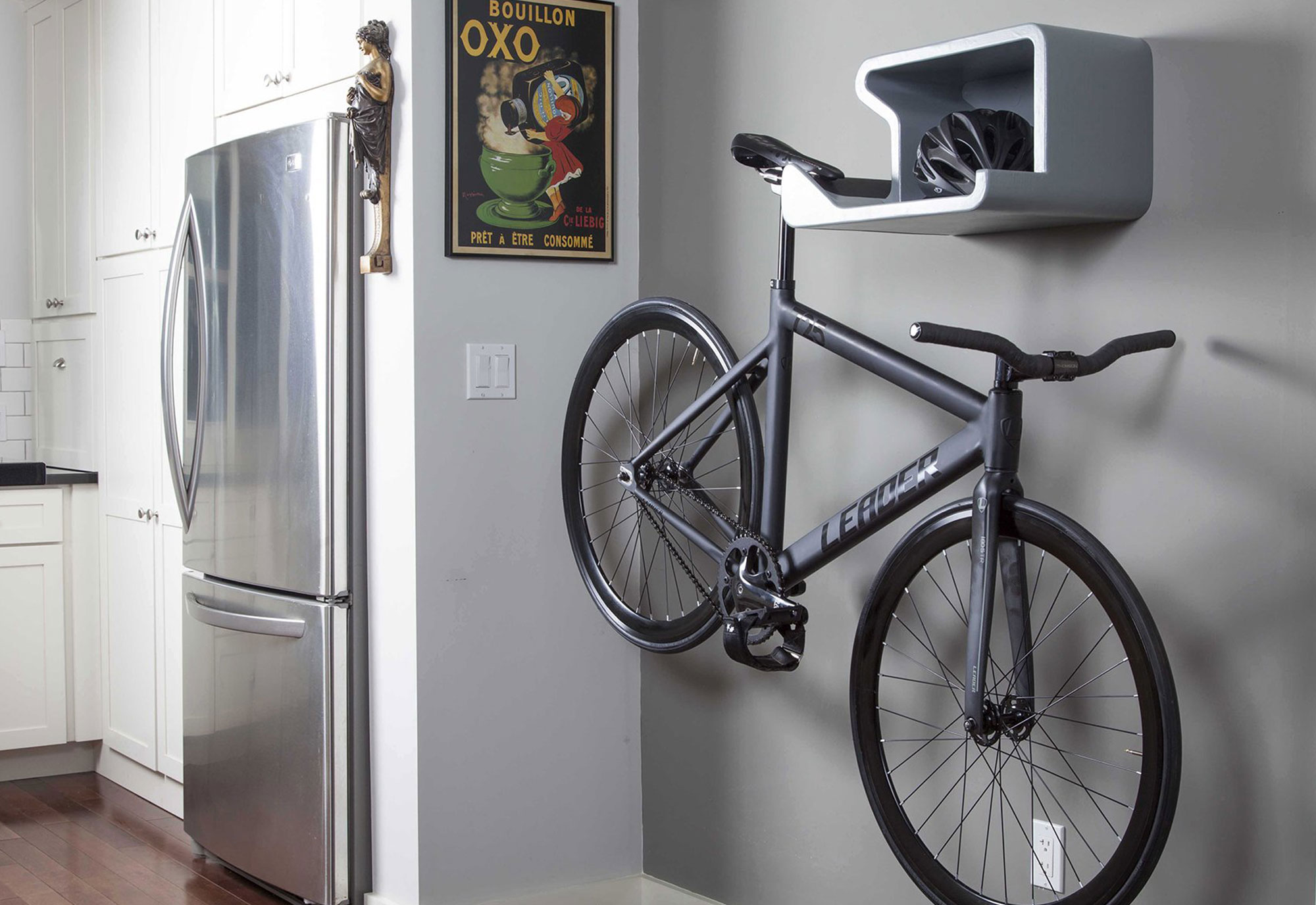 BikeDock Urban Grey - wall mounted bike rack designed with leather