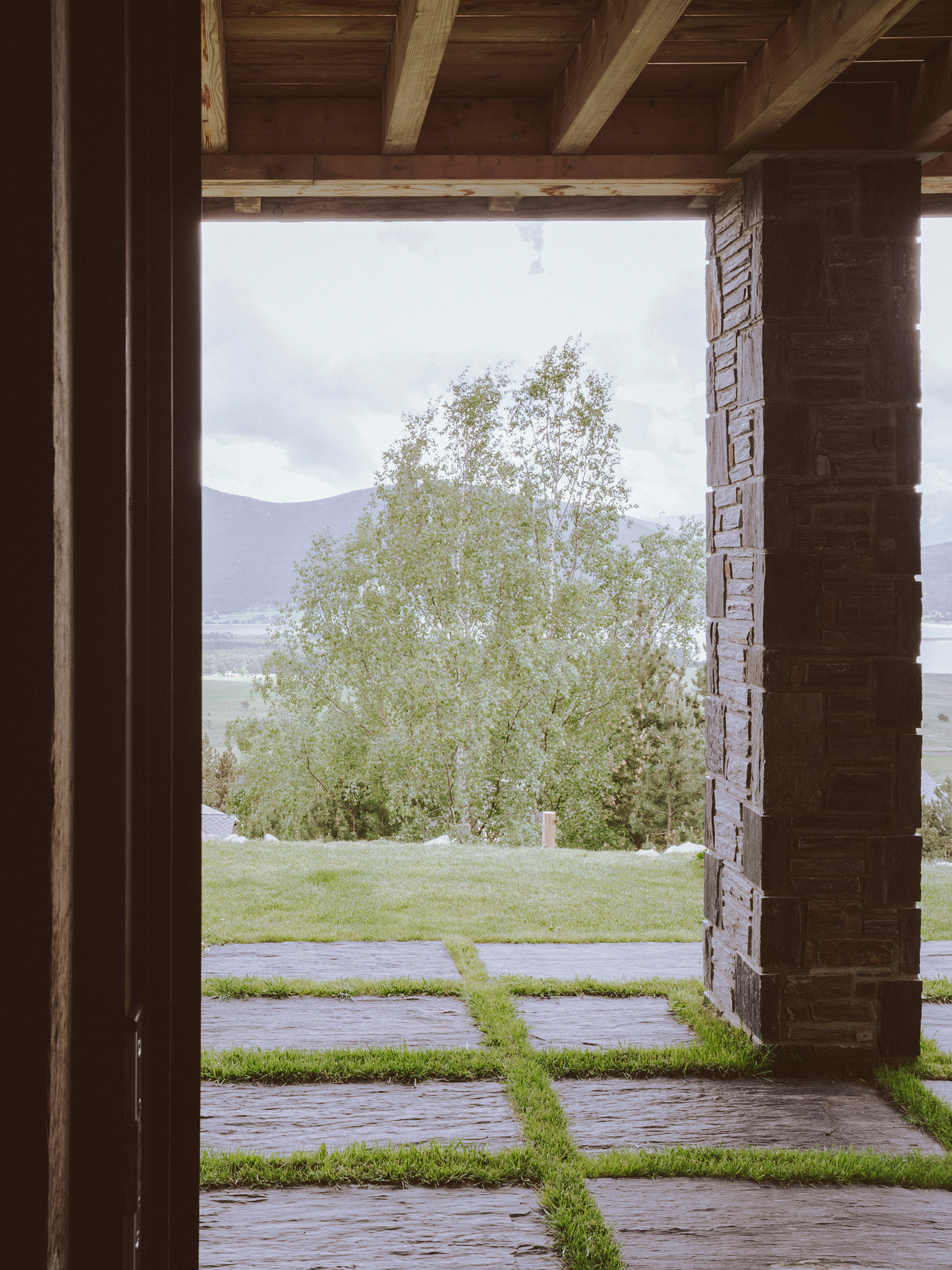 Rustic alpine chalet, stone floor