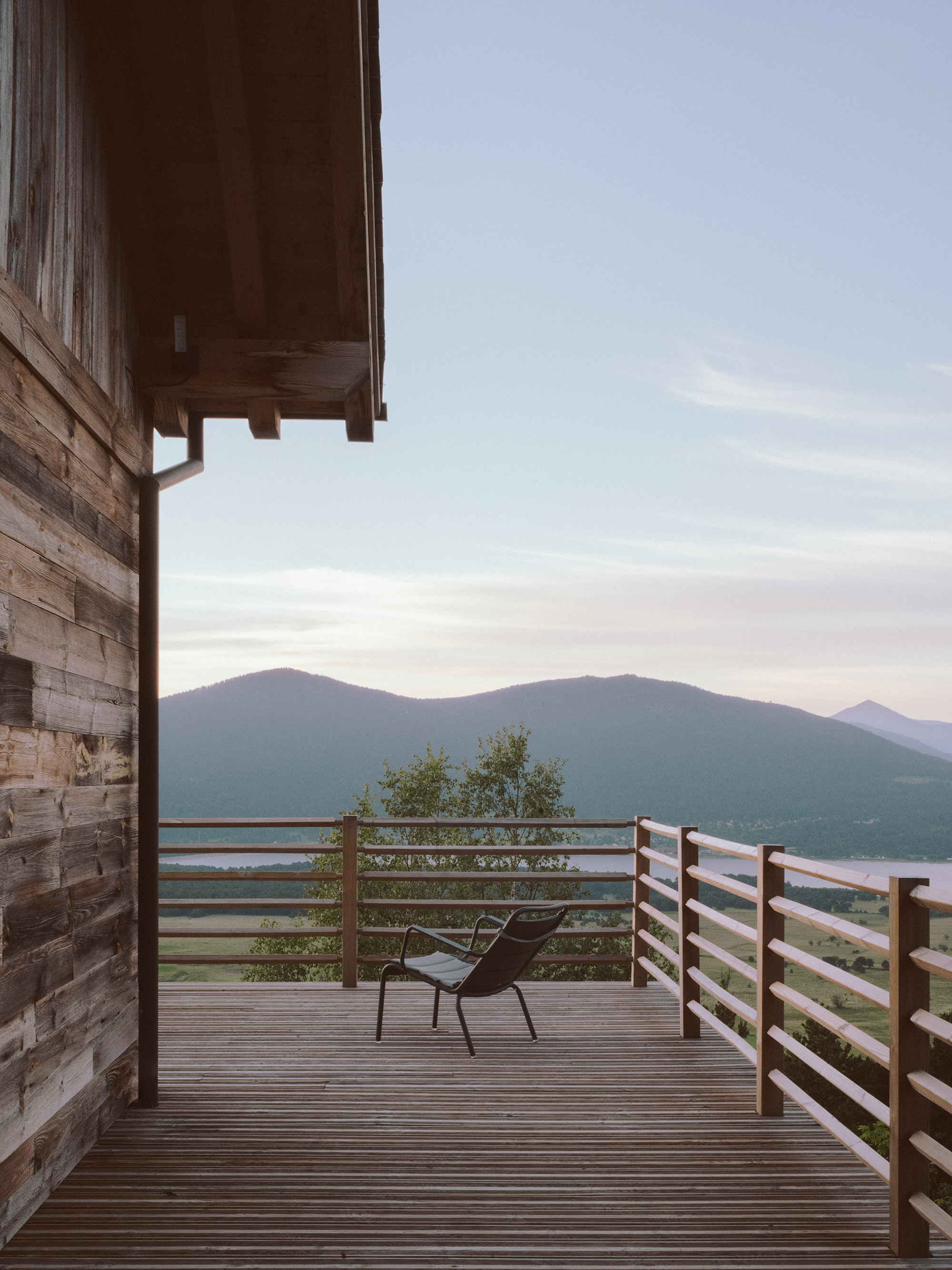 Rustic alpine chalet, deck with a view