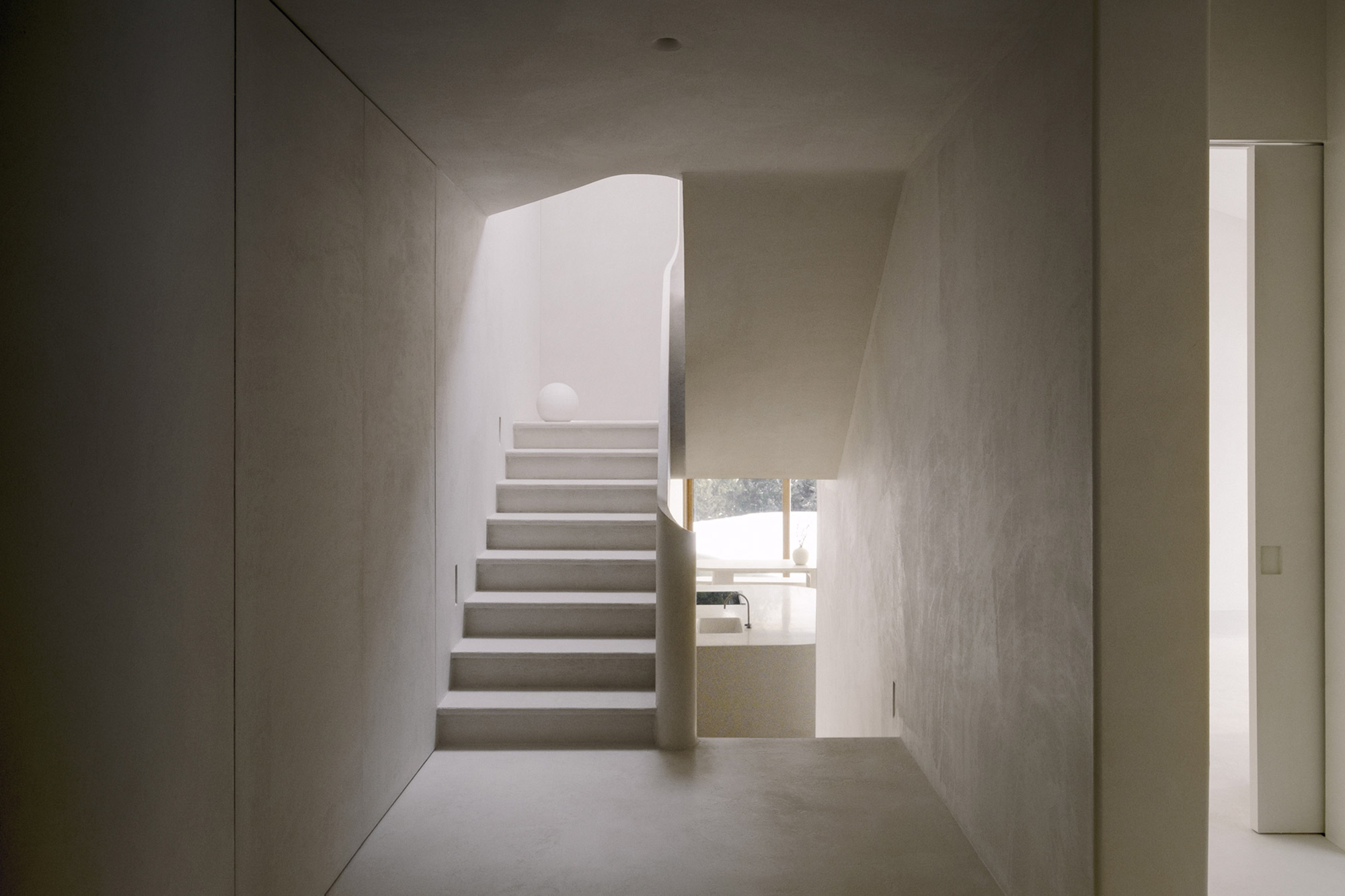Norm House by Alain Carle Architecte, white staircase