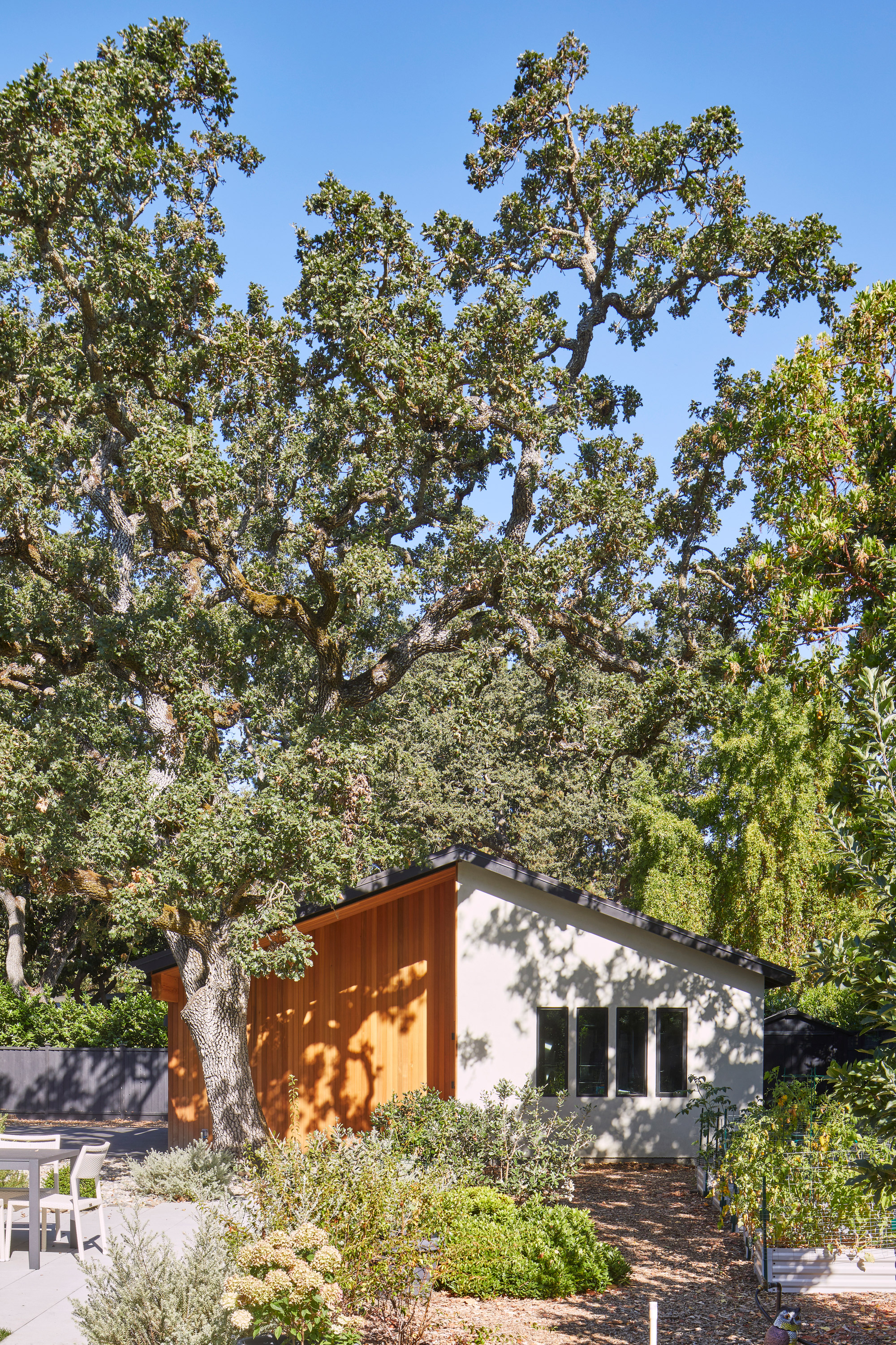 Modern house garage, with wood sidings