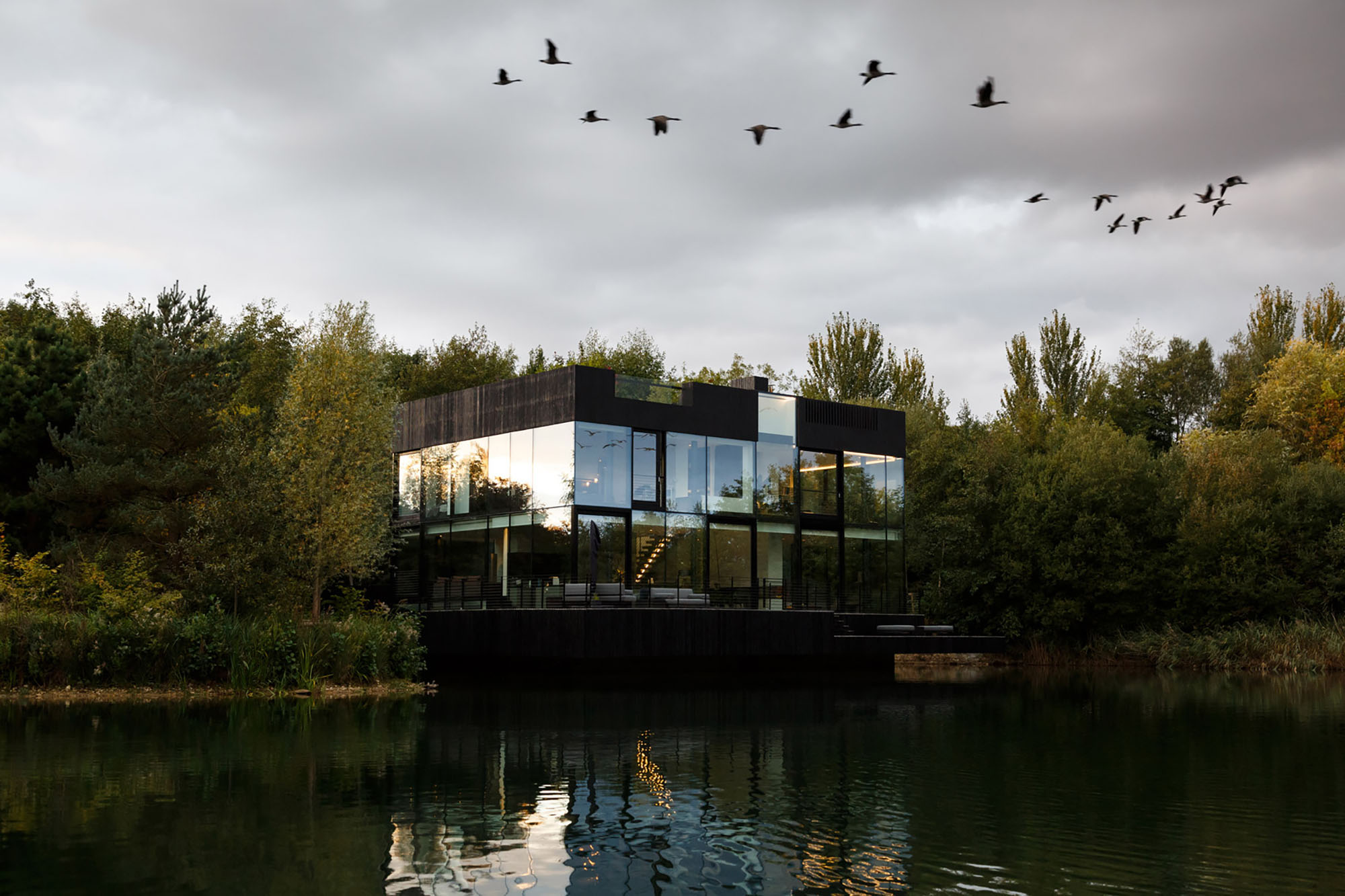 Glass lake house