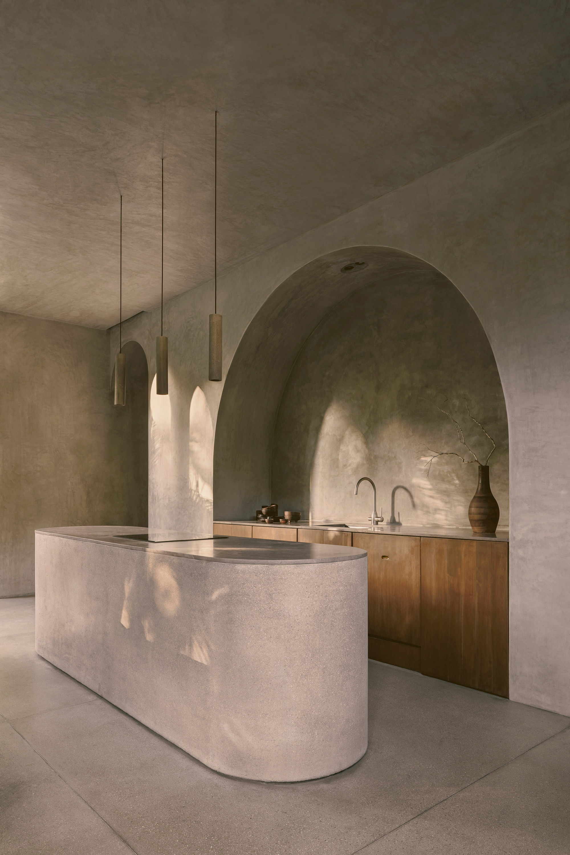 Villa Petricor, concrete monolithic modern villa in Tulum Mexico, kitchen