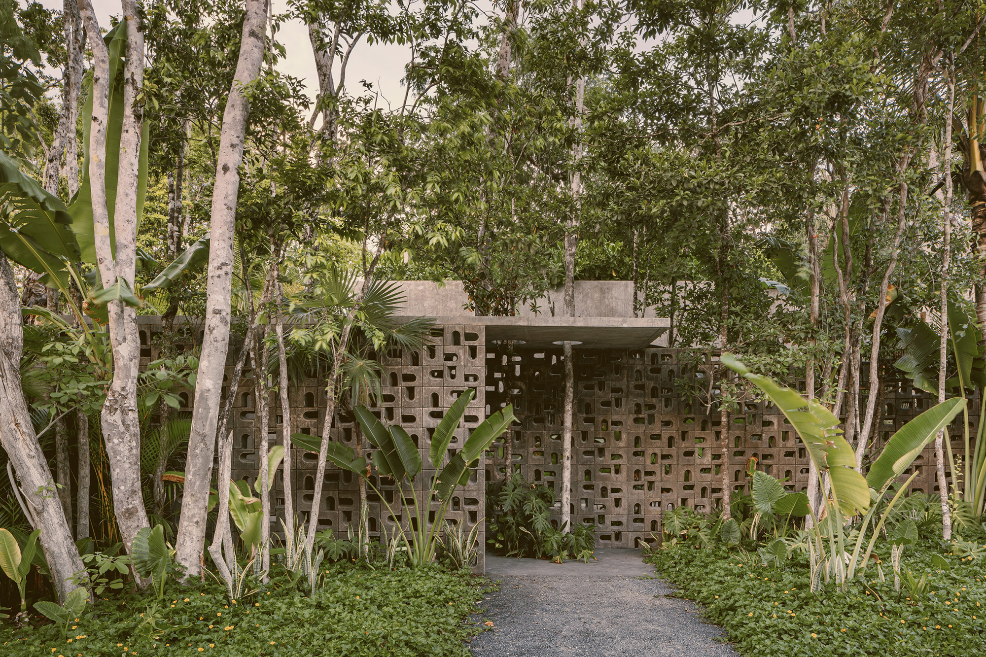 Villa Petricor, concrete monolithic modern villa in Tulum Mexico, entrance