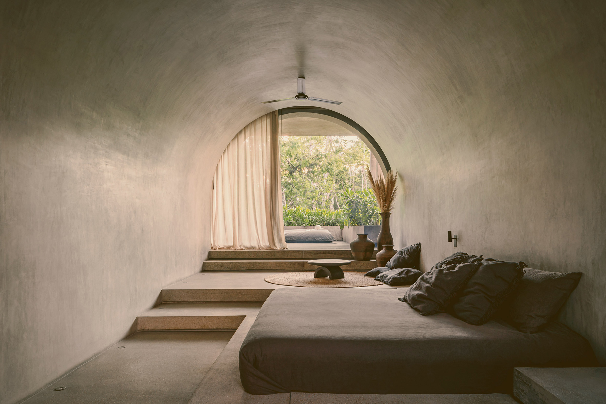 Villa Petricor, concrete monolithic modern villa in Tulum Mexico, bedroom