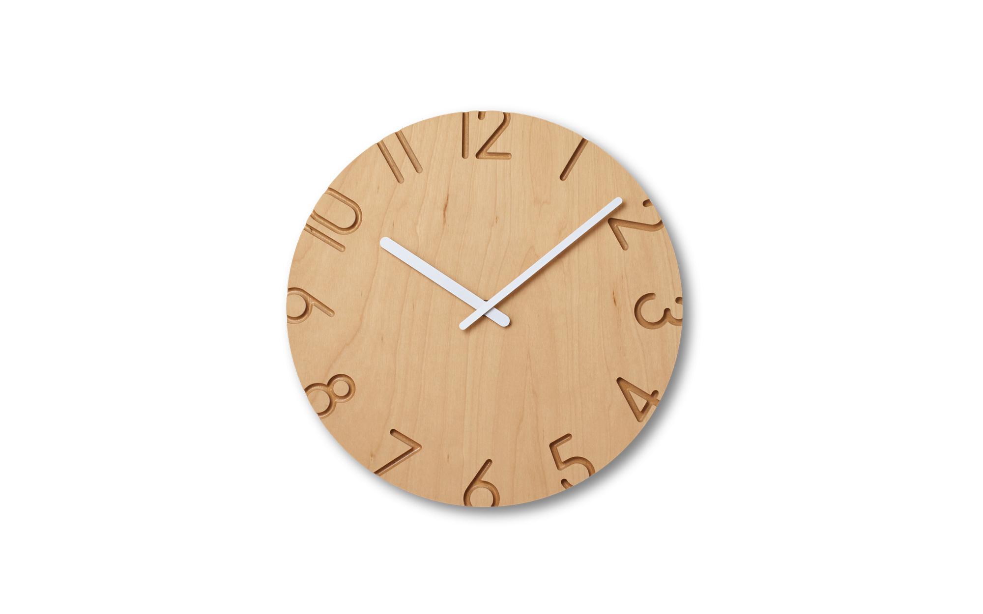 Minimalist Wall Clock, Lemnos Carved Wood Birch Small